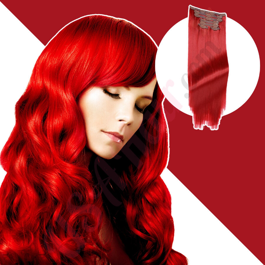 Clip in hair outlet extensions red